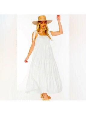 Wonderly White Lightweight Tie-Shoulder Maxi Dress